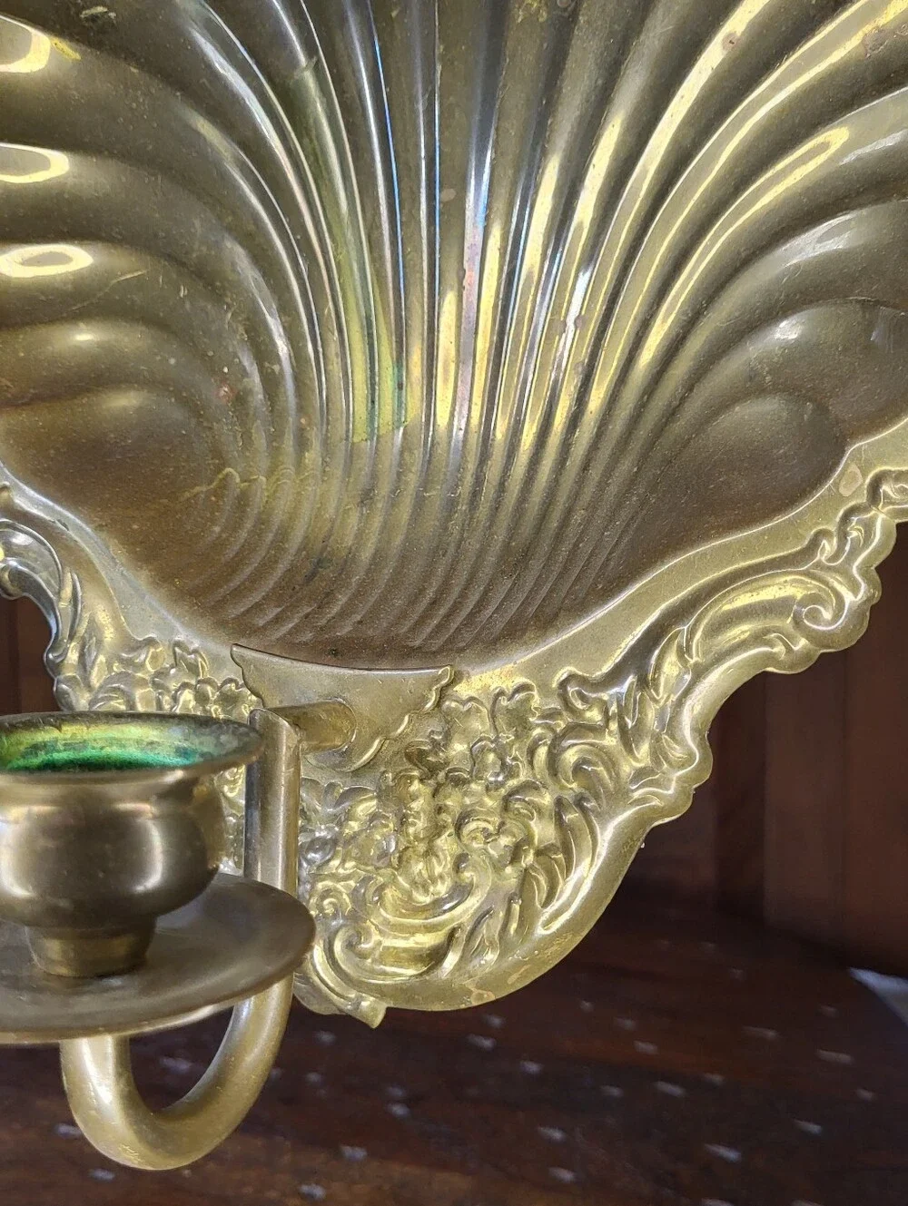 Brass Shell Wall Sconce with Candle Holder
